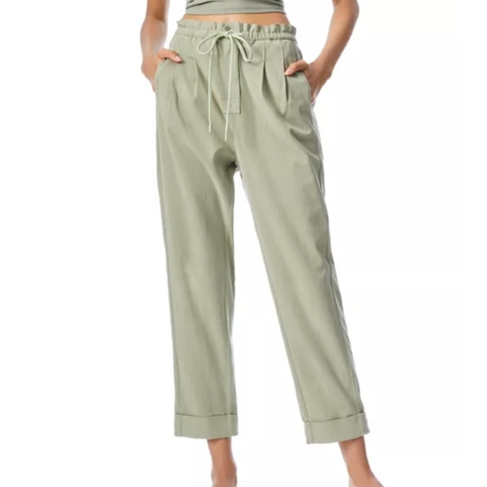 ALICE + OLIVIA- Liliana Cuff Paperbag Pants Sage Green Lightweight Twill Small